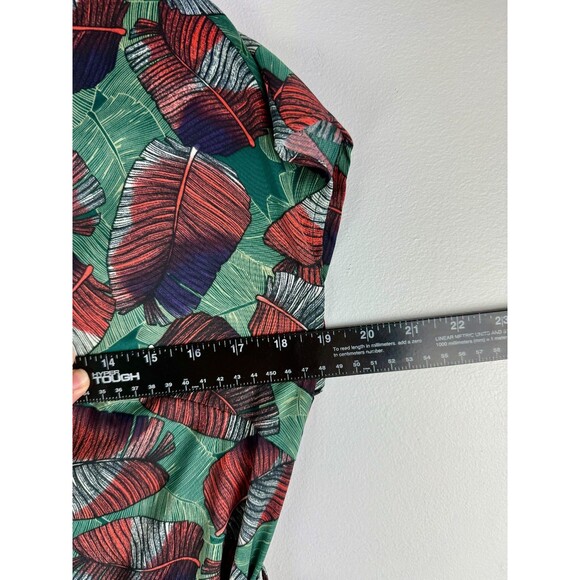 Voyage at Ease Layered Leaf Print Shirt Dress Red & Green Size 8 - Picture 6 of 16